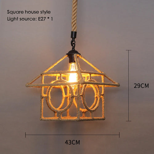 Sisal chanvre corde suspension plafonnier Lustre suspendu Lustre fer main tressage rustique rétro pour salle à manger décor - vue 25 sur 28