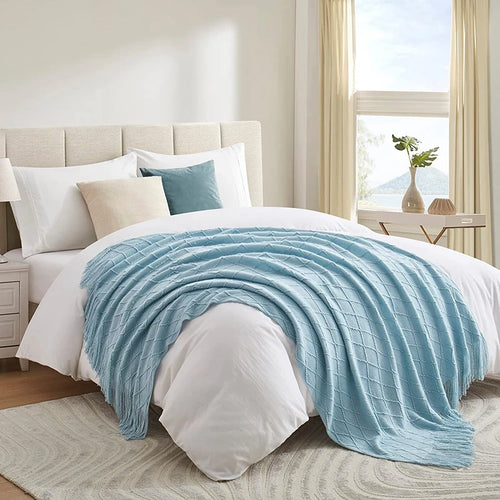 Plaid tricoté à pompons style nordique salon chambre - vue 7 sur 7