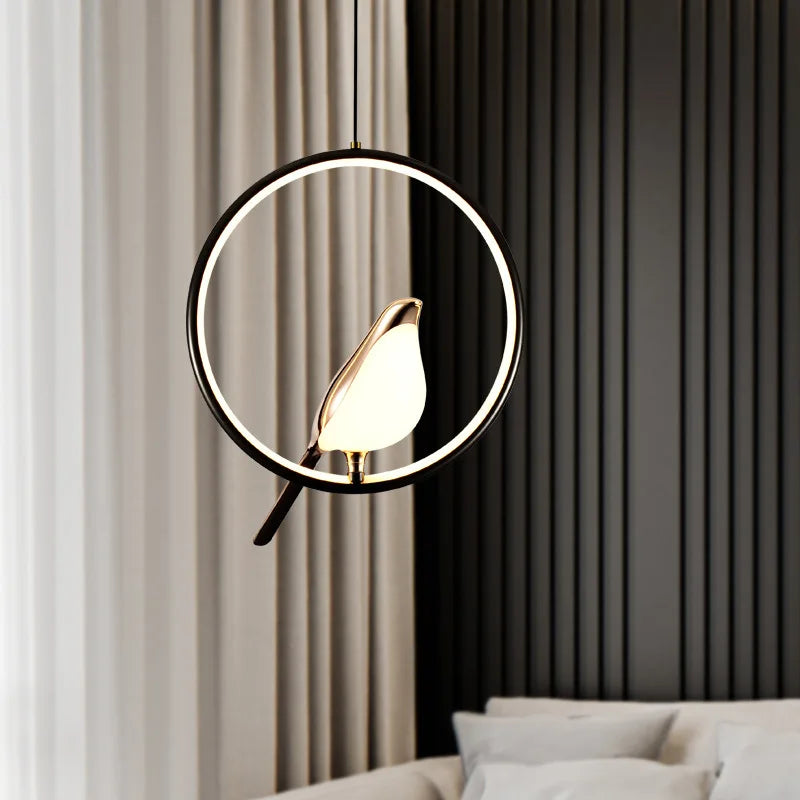 lustre nordique or acrylique avec oiseaux bar led suspendus - vue 2 sur 7