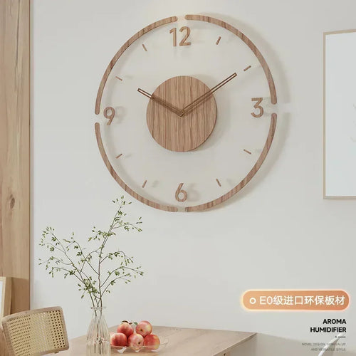 horloge murale silencieuse en bois massif design nordique créatif - vue 10 sur 12
