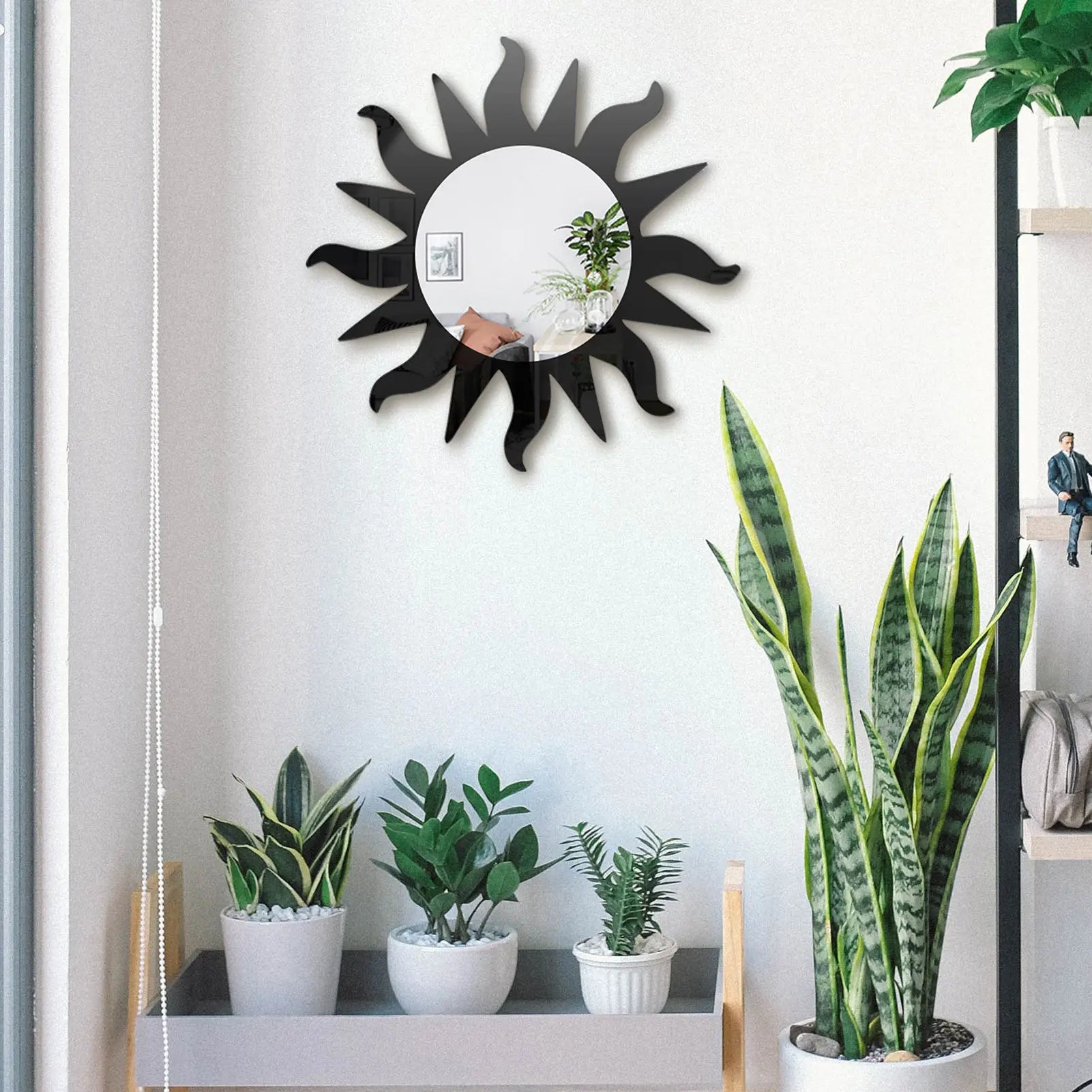 miroir mural autocollant en acrylique forme soleil décoration moderne - vue 4 sur 6