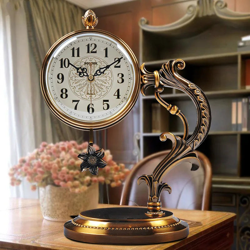 horloge de table européenne en métal plaqué cuivre élégant design luxe - vue 2 sur 18