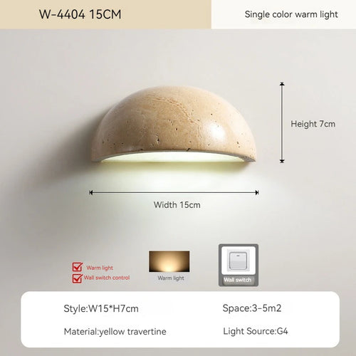 applique murale led rétro semi-circulaire en travertin naturel pour décoration - vue 10 sur 9
