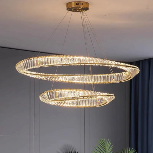 LustreSalon moderne Led K9 Dimmable de luxe or anneau irrégulier cristal - vue 2 sur 17