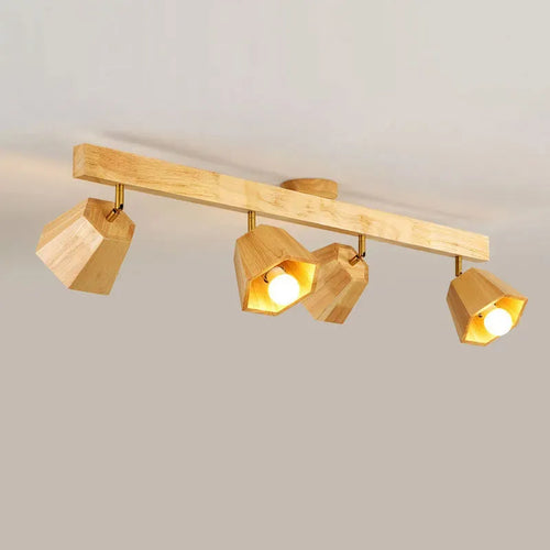 Plafonnier LED moderne en bois pour allée chambre vestiaire toilette magasin couloir luminaire sur rail Long lustre avec projecteur - vue 2 sur 15