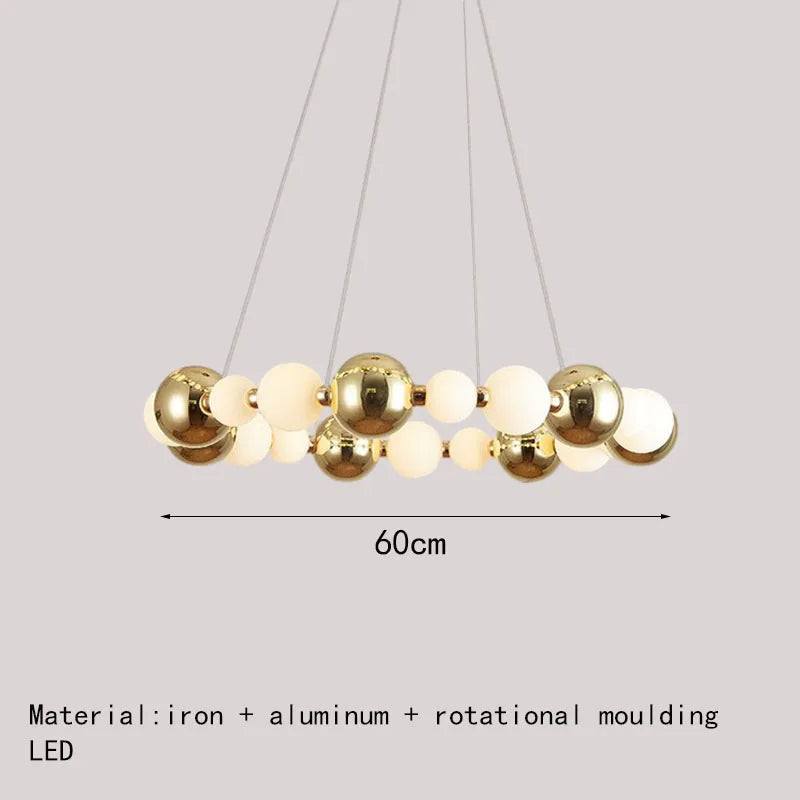 lustre led boule acrylique avec anneau doré et fils réglables - vue 9 sur 10