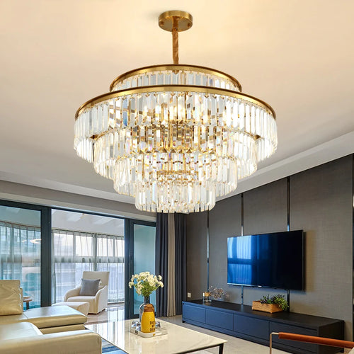 lustre moderne en cristal doré pour éclairage décoratif intérieur - vue 5 sur 10