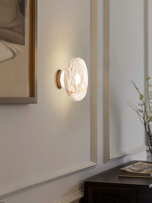 lampe de chevet en laiton et marbre flocon de neige naturel - vue 2 sur 7