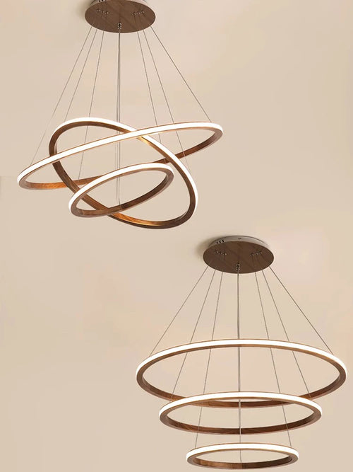 lustre led design moderne en bois anneau décoration rétro - vue 7 sur 14