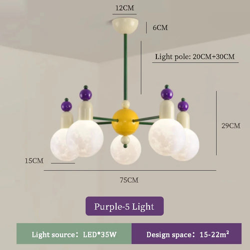 lustre moderne pour chambre d'enfants design nordique lumineux et coloré - vue 9 sur 12