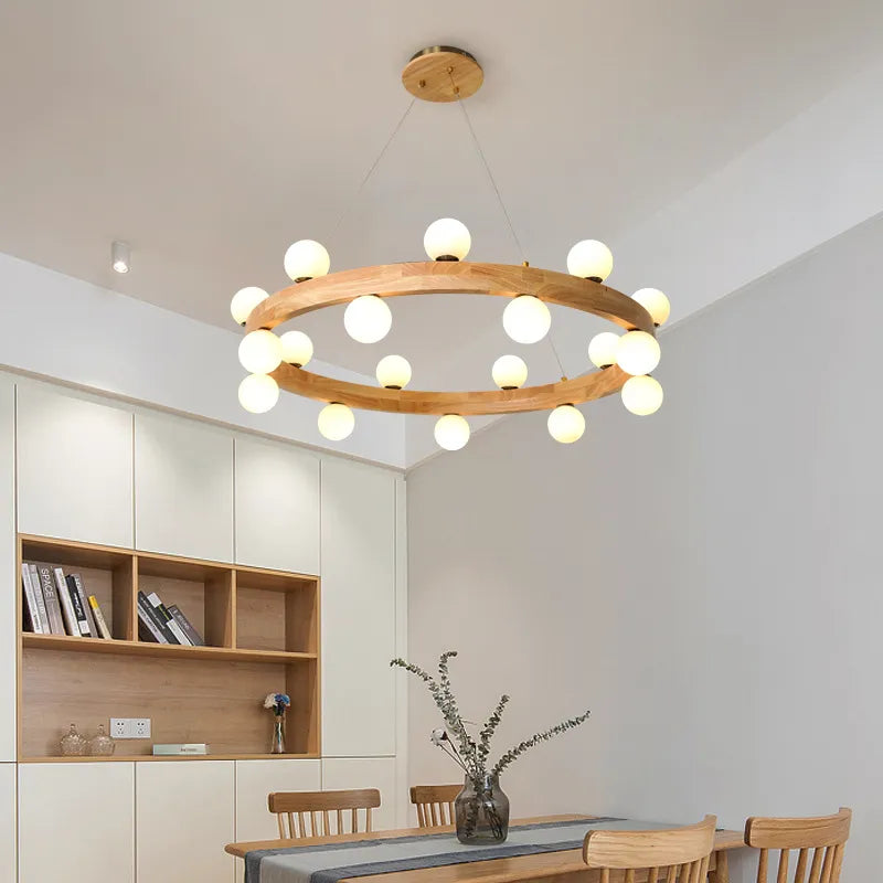 Lustre design Nordic rond en bois anneau - vue 2 sur 13