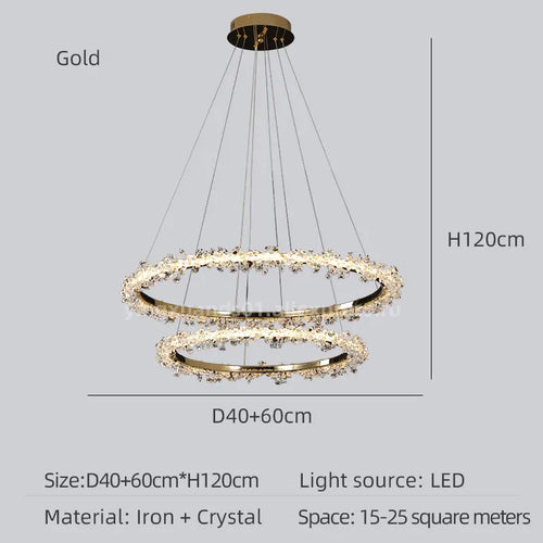 lustre en cristal de luxe avec anneau doré lumineux et élégant - vue 16 sur 18