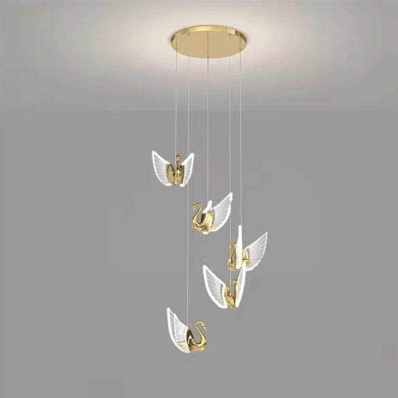 lustre suspendu led nordique design cygne de luxe - vue 5 sur 12