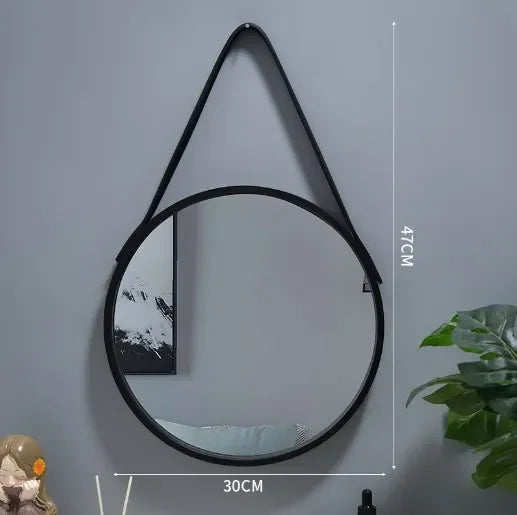 miroir mural rond avec bordure en bois épais - vue 5 sur 7