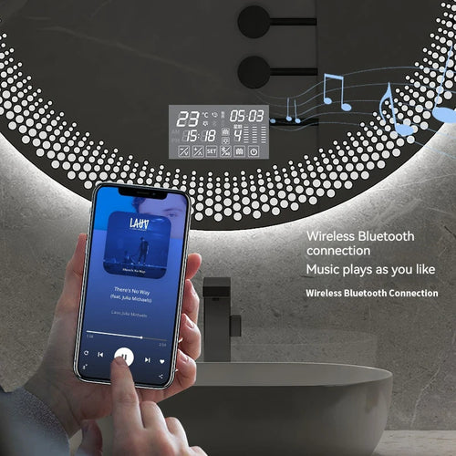 miroir rond à led avec rétroéclairage réglable et antibuée intelligent - vue 5 sur 25