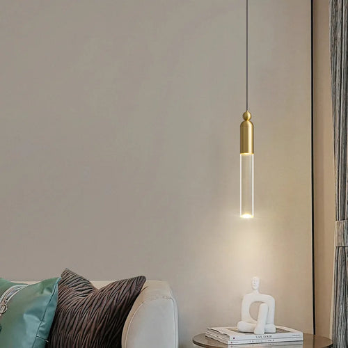 lustre led cylindrique en cuivre et acrylique transparent - vue 3 sur 8