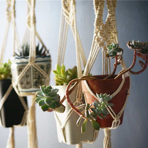 lot de 5 suspensions de plantes en macramé style bohème faites main - vue 3 sur 5