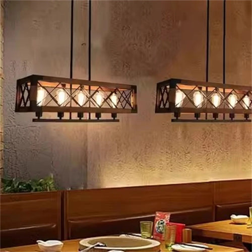 lustre vintage en bois style industriel pour bar et restaurant - vue 5 sur 6