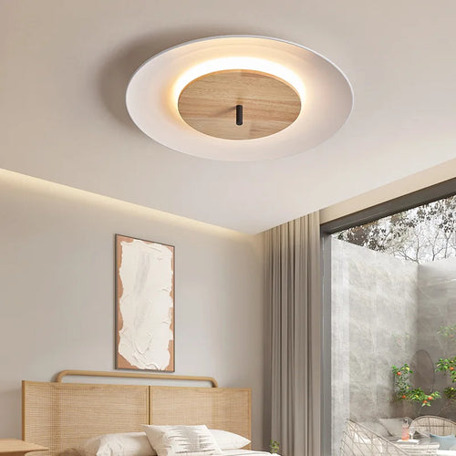 plafonnier moderne en bois avec éclairage led et télécommande - vue 2 sur 8