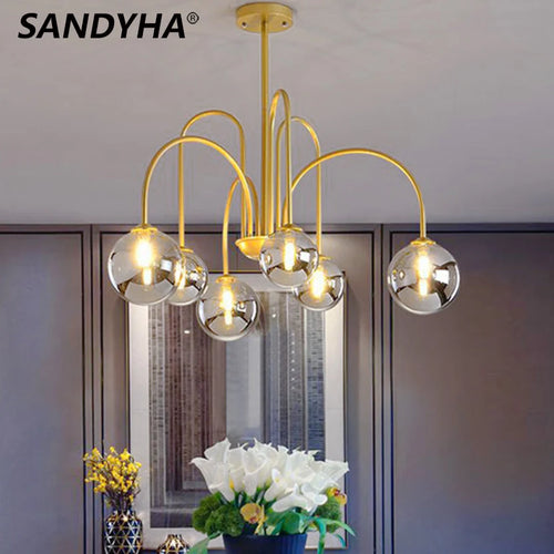 sandyha lustre led en verre soufflé à la main style vintage - vue 2 sur 10