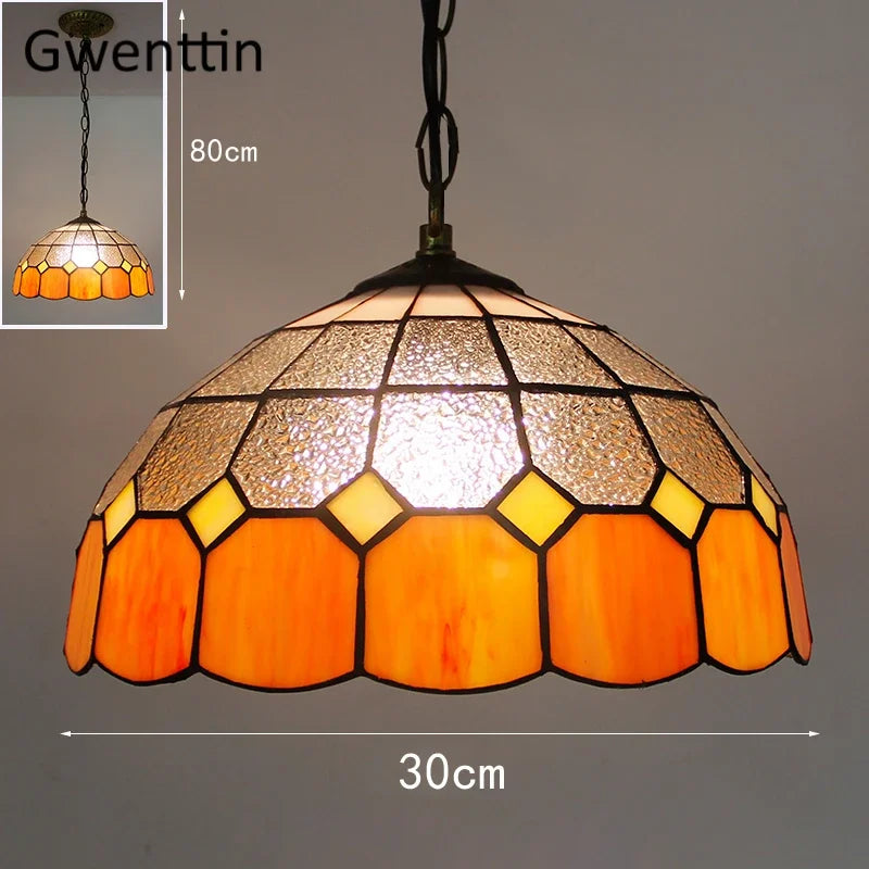 suspension en verre teinté style tiffany pour décoration intérieure - vue 10 sur 26
