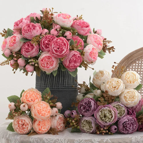 bouquet de pivoines en soie pour décoration artificielle - vue 3 sur 11