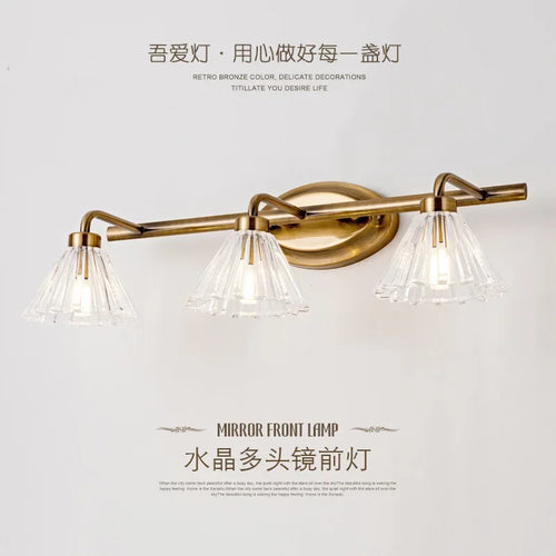 Vintage applique murale LED lumière Bronze clair abat-jour applique salle de bain lampe 2 têtes 4 têtes pour miroir couvercle en verre lumière intérieure - vue 3 sur 8
