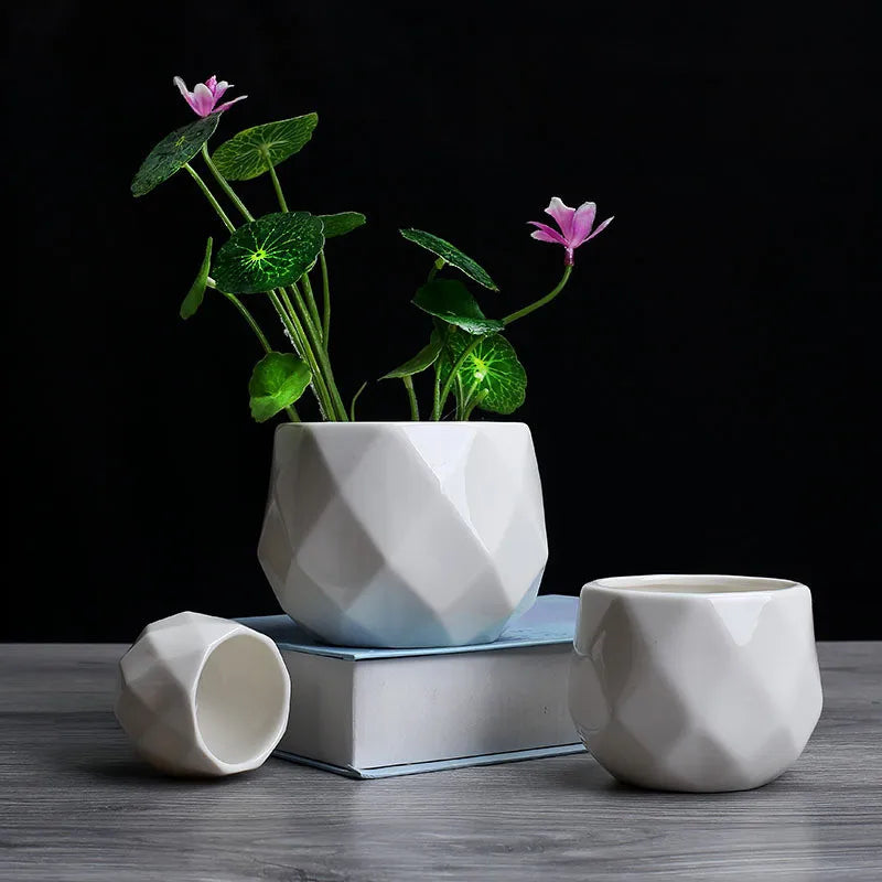 pot de fleurs géométrique en céramique pour plantes succulentes - vue 4 sur 7