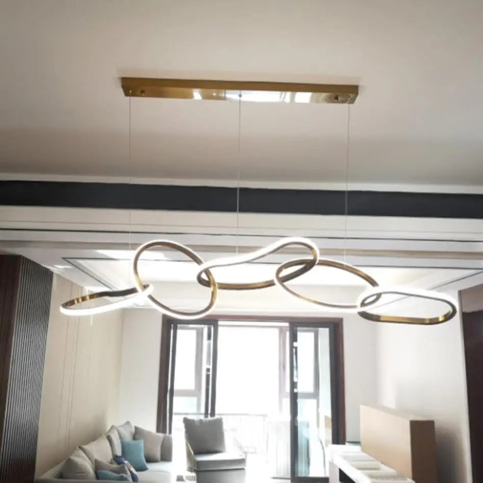 suspension moderne en acier inoxydable doré pour décoration artistique - vue 5 sur 11