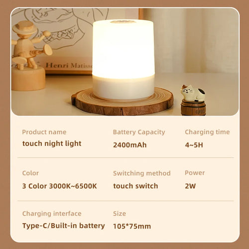 lampe de table usb rechargeable avec veilleuse trois couleurs