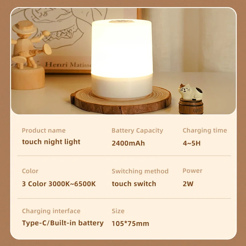 lampe de table usb rechargeable avec veilleuse trois couleurs