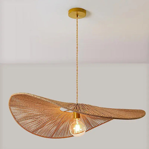 lustre en paille tissé style japonais pour décoration intérieure - vue 3 sur 7