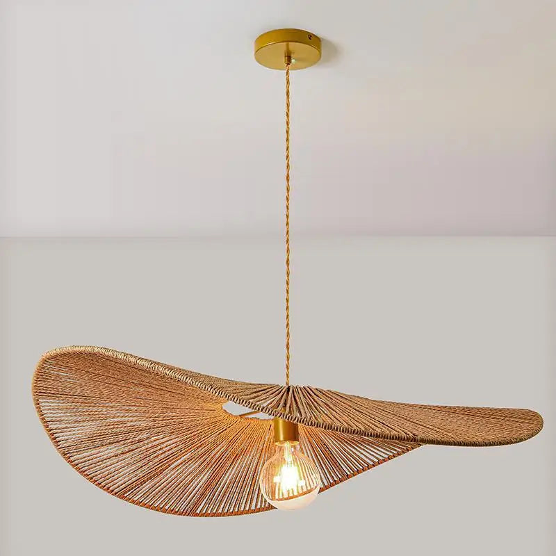 lustre en paille tissé style japonais pour décoration intérieure - vue 3 sur 7