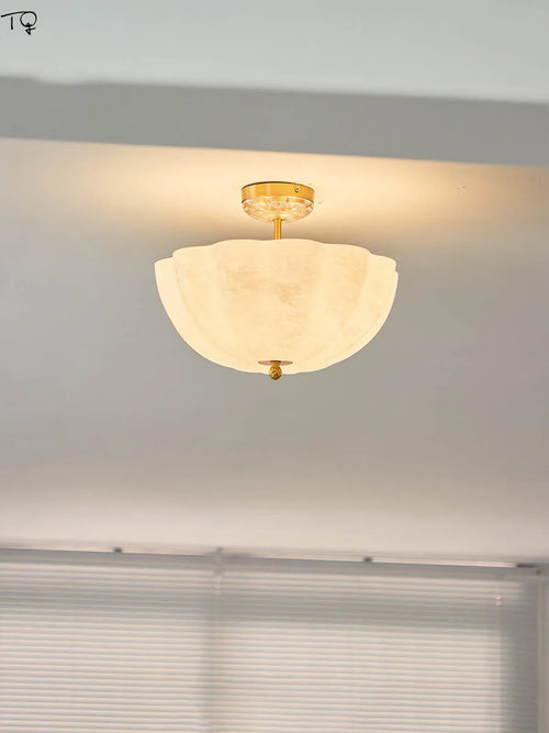 plafonnier led en verre crème et cuivre médiéval avec luminaires modernes - vue 4 sur 6