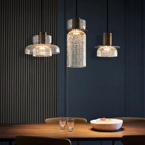 suspension en verre craquelé avec led et cordon réglable - vue 3 sur 12