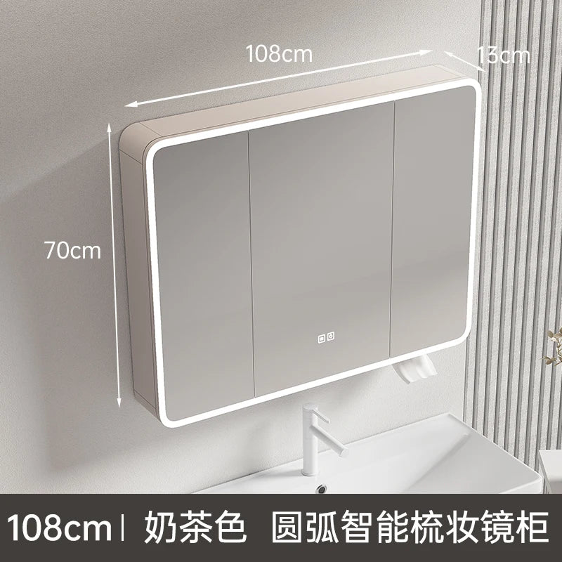 armoire circulaire en aluminium avec miroir éclairage intelligent et rangement - vue 25 sur 32