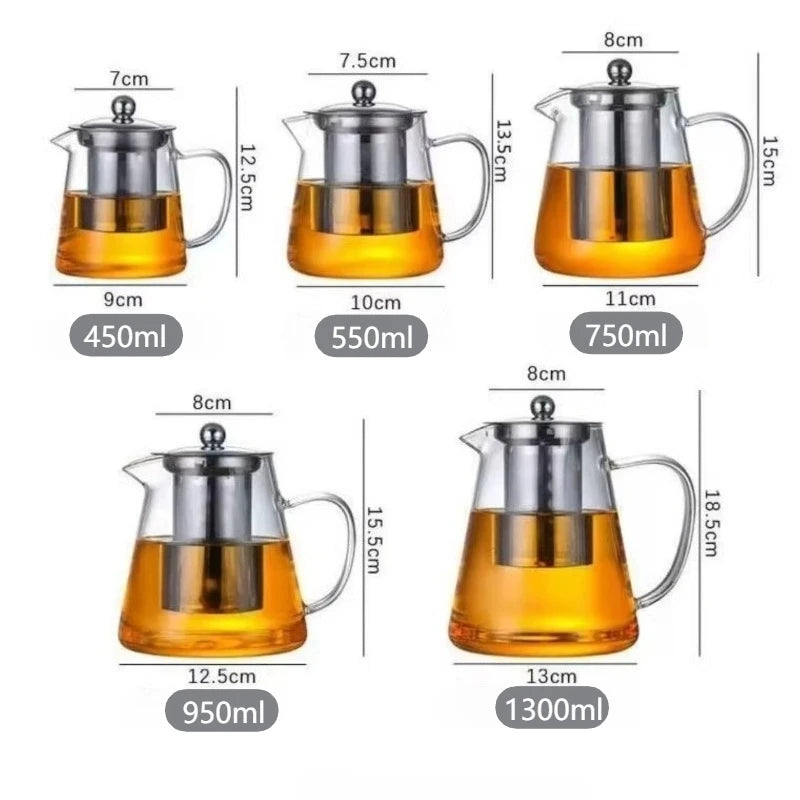Théière verre borosilicate infuseur amovible acier kungfu - vue 6 sur 11