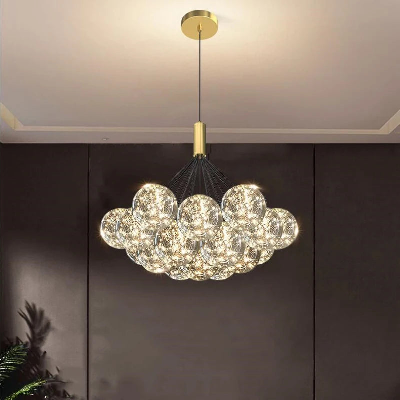 lustre boule à bulles en verre éclairage étoilé romantique - vue 1 sur 11