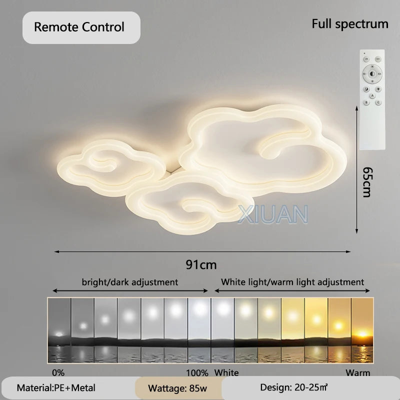 lustre scandinave nuage blanc avec télécommande optionnelle led - vue 10 sur 16
