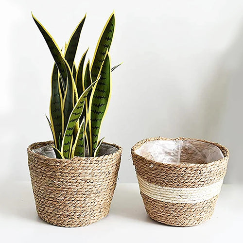 pot de fleurs tissé en seagras fait main pour plantes décoratives - vue 3 sur 8