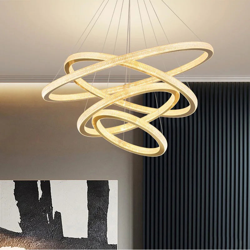 lustre en cristal moderne avec anneau à led pour décoration intérieure - vue 1 sur 8