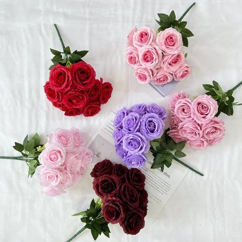 bouquet de roses artificielles en soie pour décoration intérieure - vue 2 sur 28