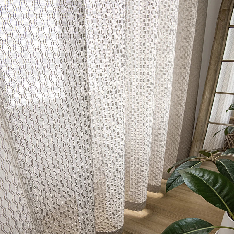 Voilage style japonais aspect lin motifs courbes salon - vue 10 sur 11