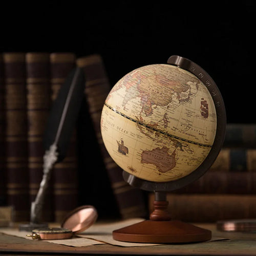 globe terrestre éducatif avec base en bois rétro pour décoration - vue 2 sur 7
