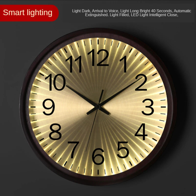 horloge murale design moderne en bois doré silencieuse et créative - vue 8 sur 19