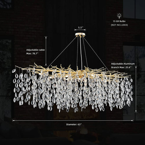 lustre en cristal de luxe avec branches led pour intérieur moderne - vue 9 sur 14