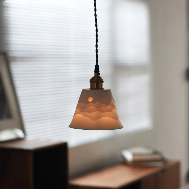suspension Style japonais Zen en céramique chez l'habitant salon montagne ombre chambre en laiton LED lumières - vue 5 sur 7