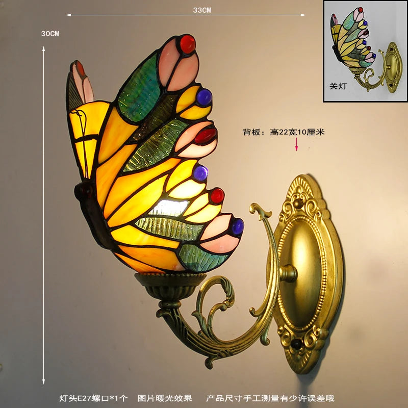 applique murale tiffany papillon décor méditerranéen vitrail miroir - vue 10 sur 13