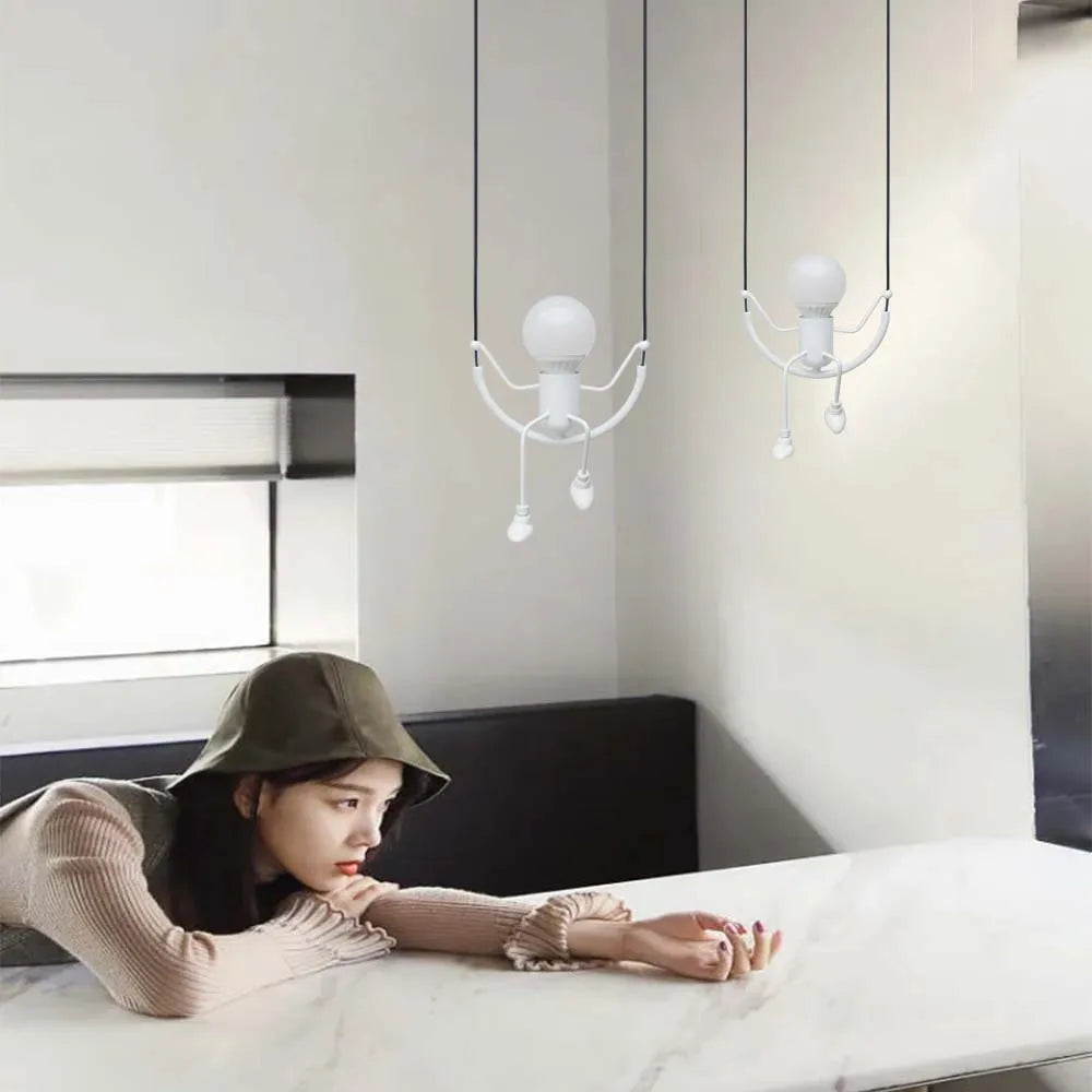 Suspension nordique petit homme araignée lampe suspendue fer balançoire lampes rétro Loft éclairage LED luminaire pour chambre d'enfants café Bar - vue 10 sur 10