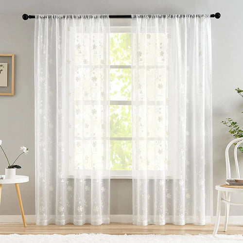 Voilage tulle brodé floral léger pour salon chambre